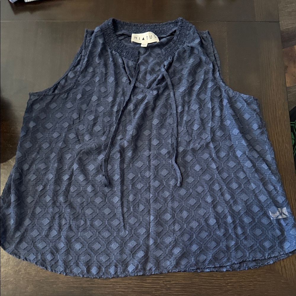 Navy Textured Sleeveless Top